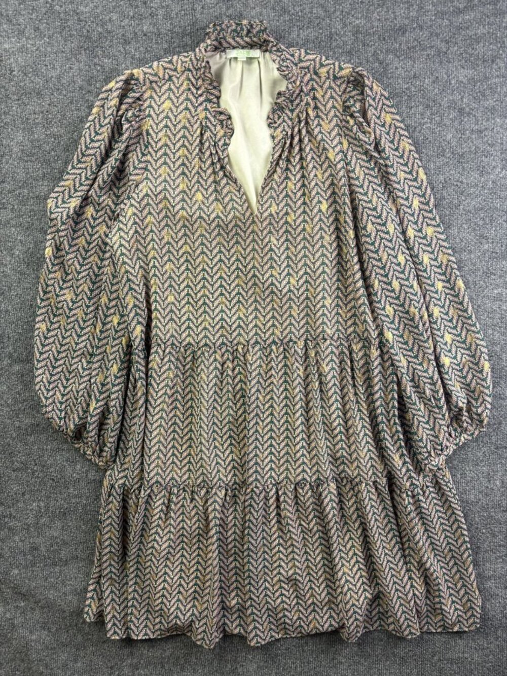 Jade Melody Tam Dress Womens Large Multicolor Chevron Long Sleeve Tiered Boho